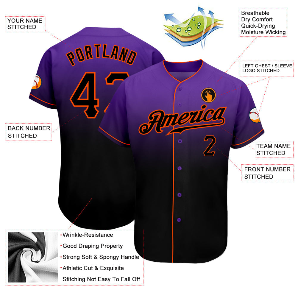 Custom Purple Black-Orange Authentic Fade Fashion Baseball Jersey