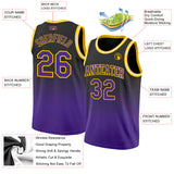 Custom Black Purple-Gold Authentic Fade Fashion Basketball Jersey