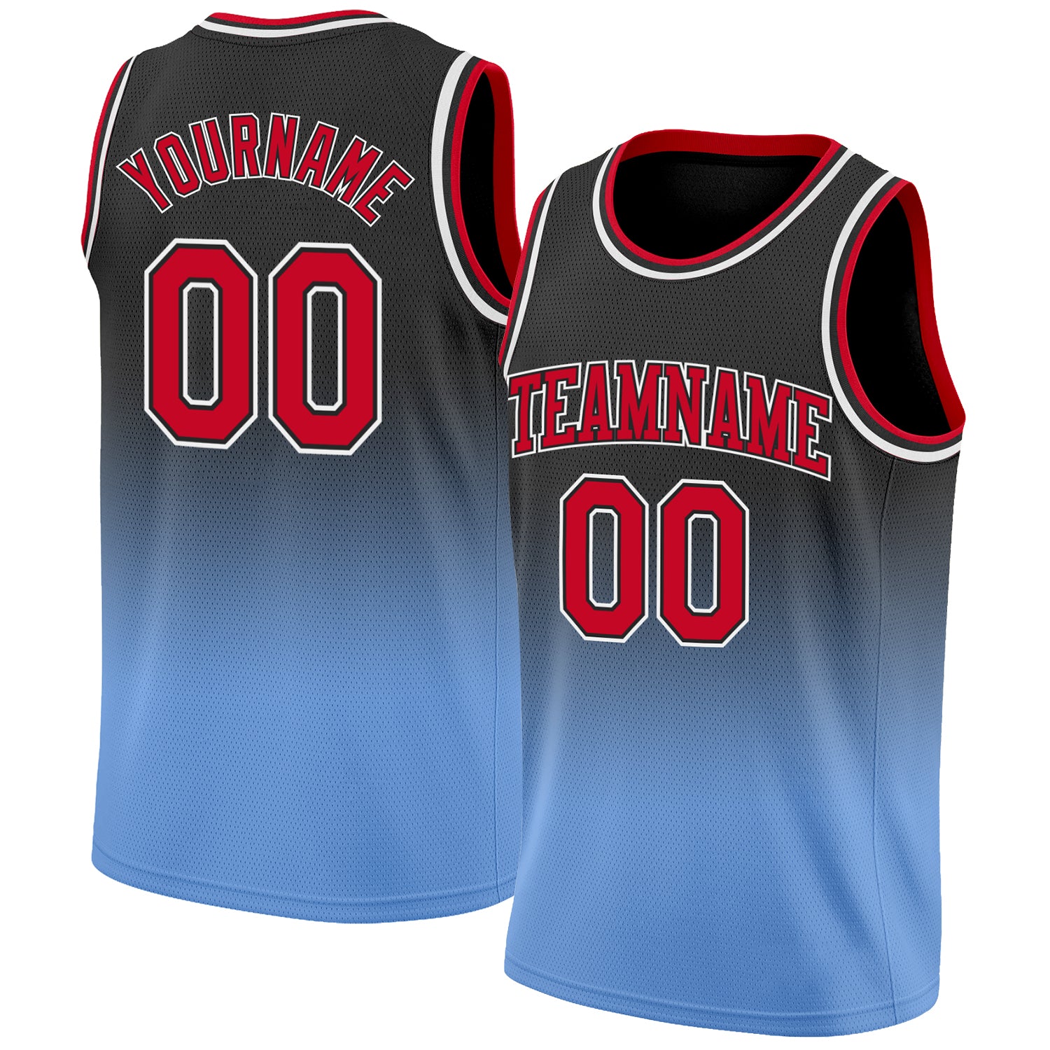 Custom Black Red-Light Blue Authentic Fade Fashion Basketball Jersey
