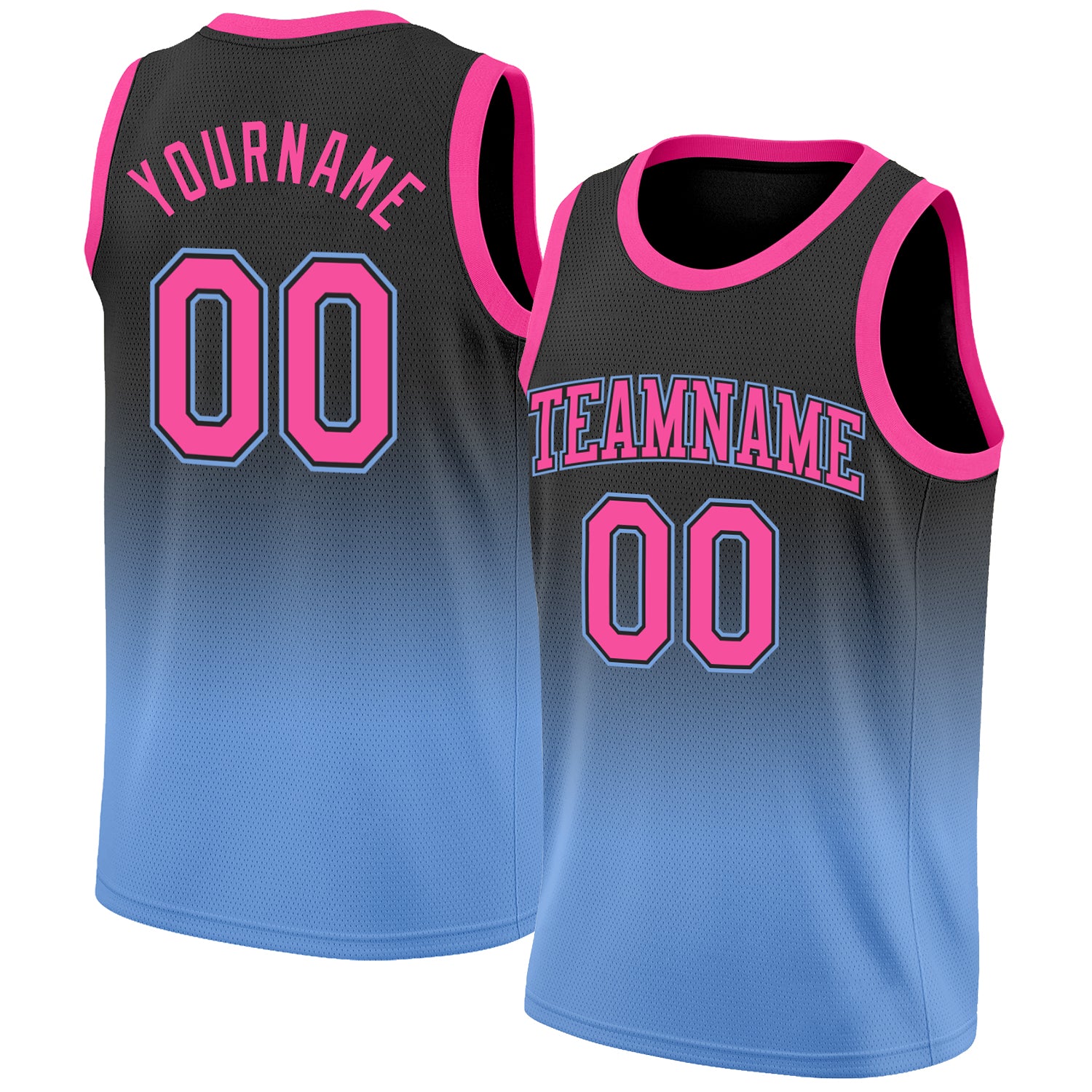 Custom Black Pink-Light Blue Authentic Fade Fashion Basketball Jersey