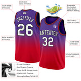 Custom Purple White-Red Authentic Fade Fashion Basketball Jersey