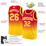 Custom Red Gold-White Authentic Fade Fashion Basketball Jersey