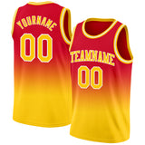 Custom Red Gold-White Authentic Fade Fashion Basketball Jersey