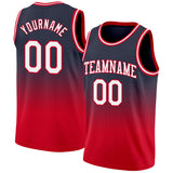 Custom Navy White-Red Authentic Fade Fashion Basketball Jersey