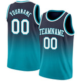 Custom Navy White-Teal Authentic Fade Fashion Basketball Jersey