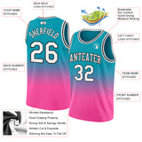 Custom Teal White-Pink Authentic Fade Fashion Basketball Jersey