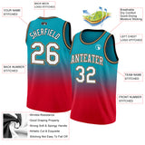 Custom Teal White-Red Authentic Fade Fashion Basketball Jersey