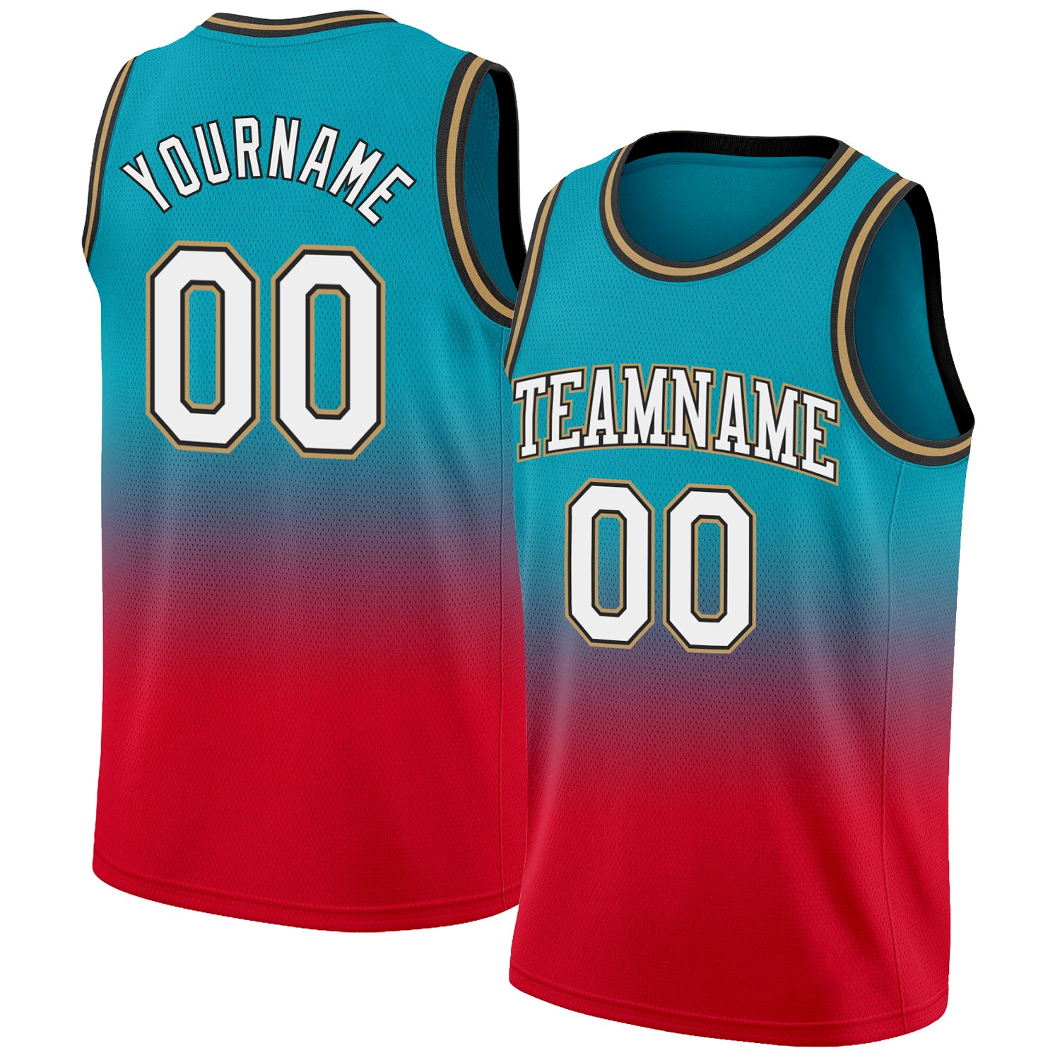 Custom Teal White-Red Authentic Fade Fashion Basketball Jersey