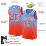 Custom Light Blue Orange-White Authentic Fade Fashion Basketball Jersey
