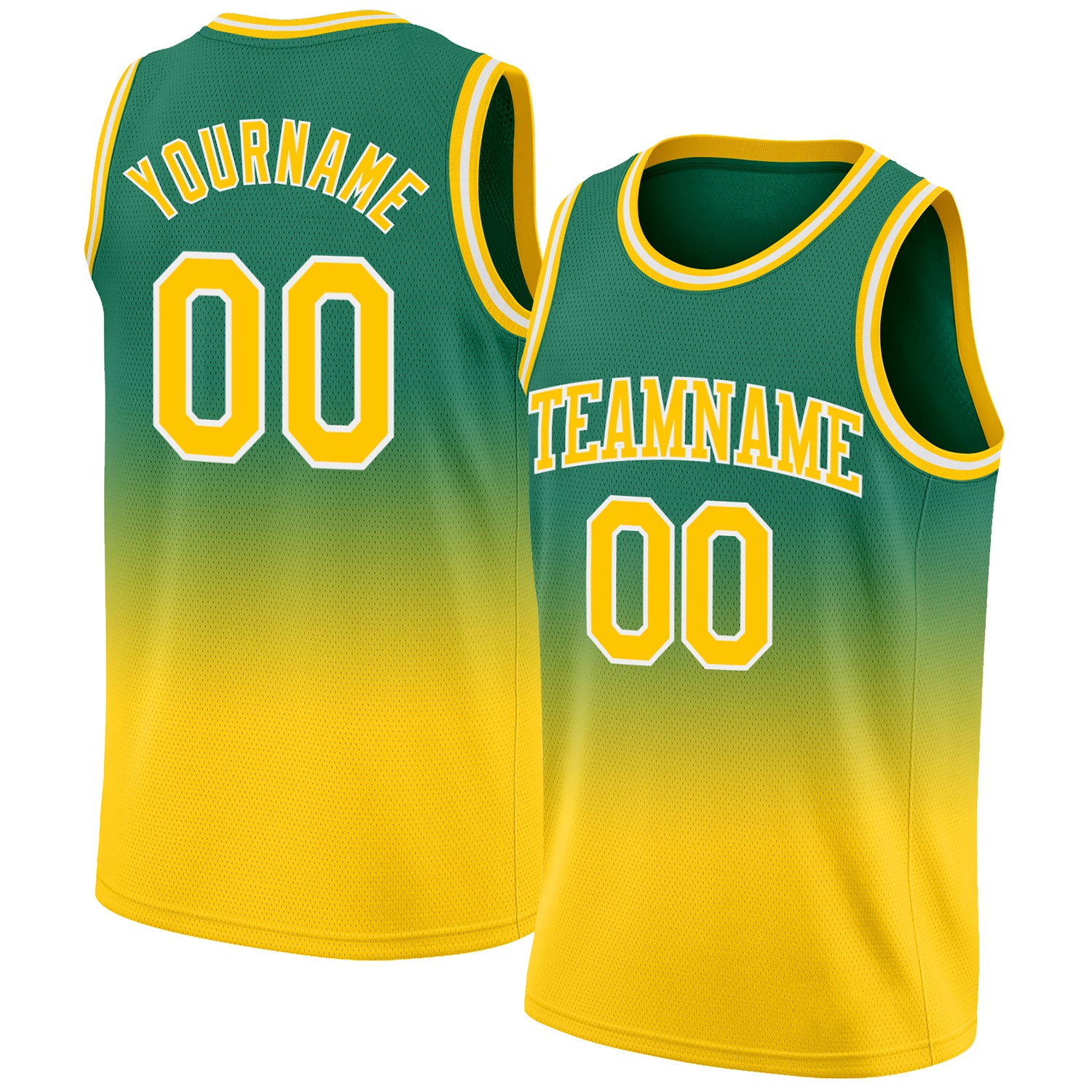 Custom Kelly Green Gold-White Authentic Fade Fashion Basketball Jersey