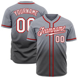 Custom Gray White Steel Gray-Red Authentic Fade Fashion Baseball Jersey