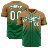 Custom Old Gold White-Kelly Green Authentic Fade Fashion Baseball Jersey