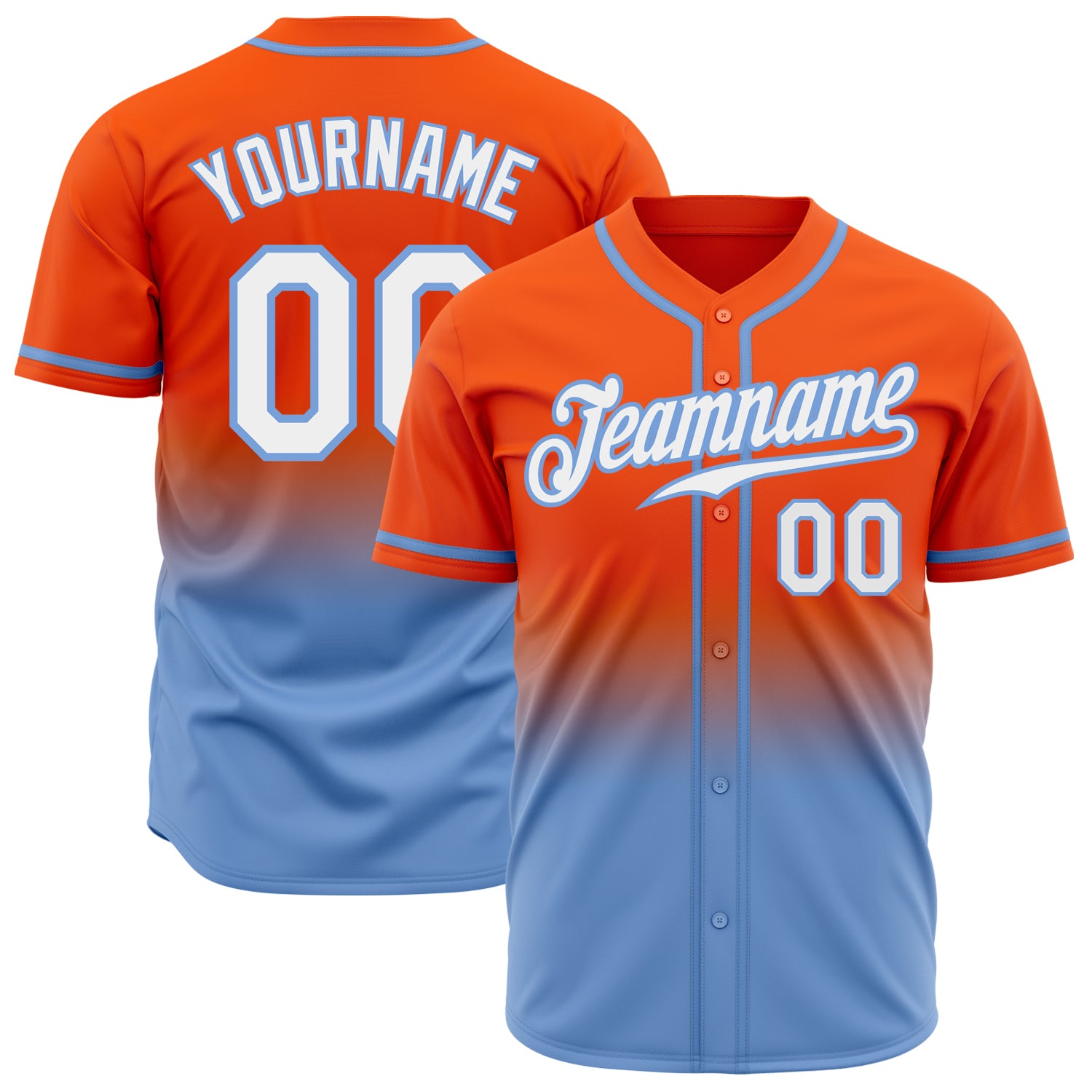 Custom Orange White-Light Blue Authentic Fade Fashion Baseball Jersey Sale  – UKSN INC
