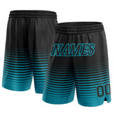 Custom Black Teal Pinstripe Fade Fashion Authentic Basketball Shorts