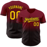 Custom Crimson Pinstripe Gold-Black Authentic Fade Fashion Baseball Jersey