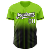 Custom Neon Green Pinstripe White-Black Authentic Fade Fashion Baseball Jersey