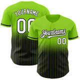 Custom Neon Green Pinstripe White-Black Authentic Fade Fashion Baseball Jersey