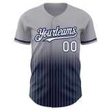 Custom Gray Pinstripe White-Navy Authentic Fade Fashion Baseball Jersey