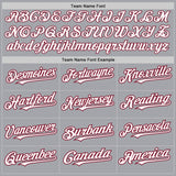 Custom Gray Pinstripe White-Crimson Authentic Fade Fashion Baseball Jersey