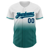 Custom White Pinstripe Navy-Teal Authentic Fade Fashion Baseball Jersey