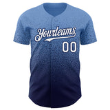 Custom Powder Blue White-Navy Authentic Fade Fashion Baseball Jersey