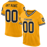 Custom Gold Black-White Mesh Authentic Throwback Football Jersey