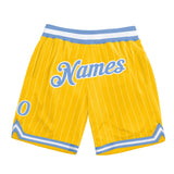 Custom Gold White Pinstripe Light Blue-White Authentic Basketball Shorts