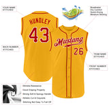 Custom Gold Red-White Authentic Sleeveless Baseball Jersey