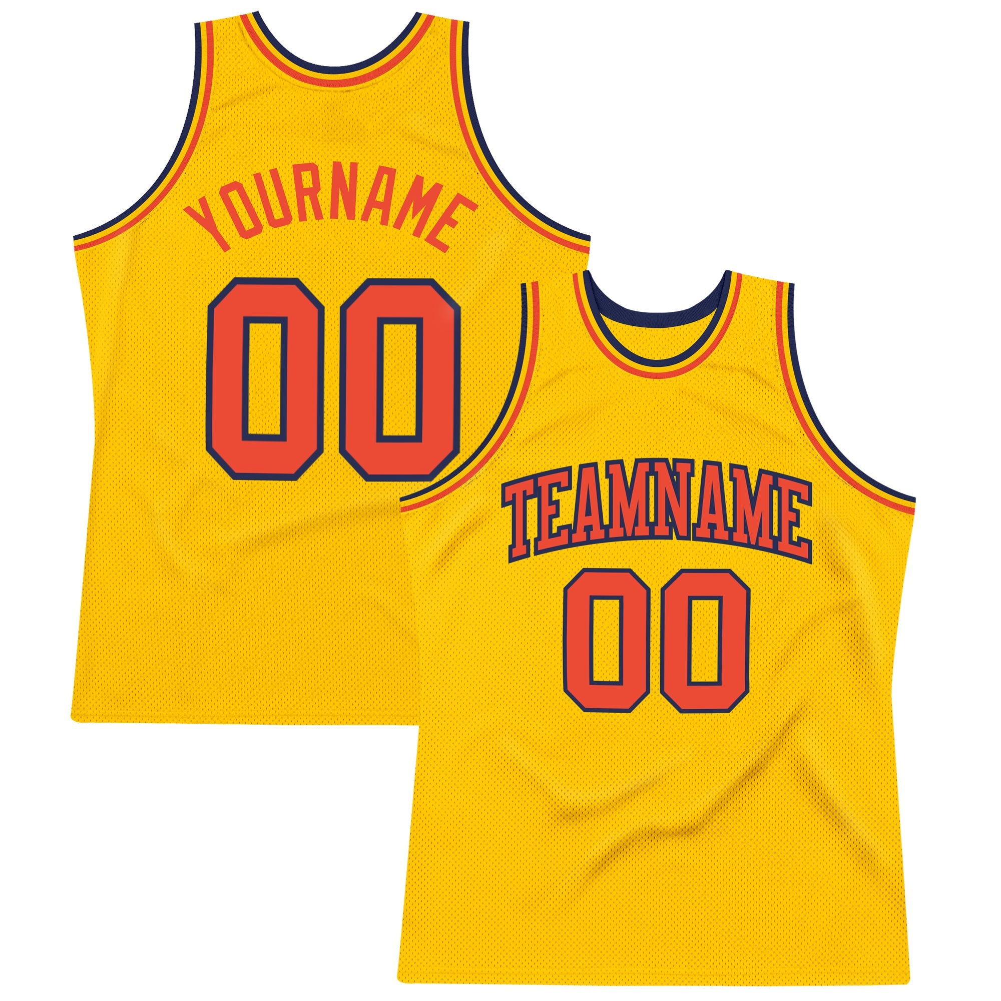 Custom Gold Orange-Navy Authentic Throwback Basketball Jersey
