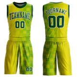 Custom Gold Green-White Round Neck Sublimation Basketball Suit Jersey