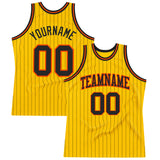 Custom Gold Black Pinstripe Black-Orange Authentic Basketball Jersey