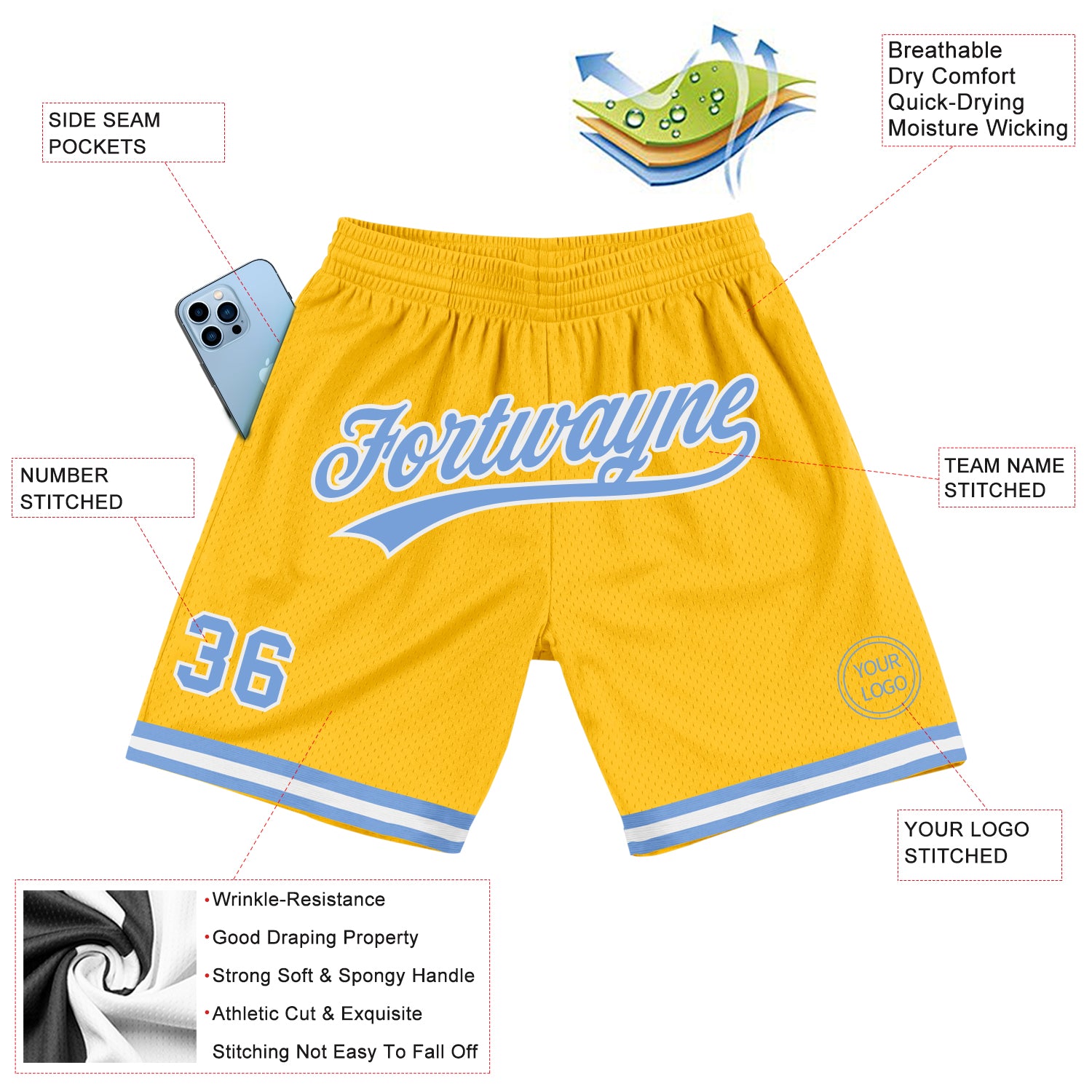 Custom Light Blue White-Gold Authentic Throwback Basketball Jersey