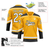 Custom Gold White-Black Hockey Lace Neck Jersey
