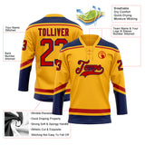 Custom Gold Red-Navy Hockey Lace Neck Jersey