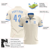 Custom Cream Light Blue Performance Golf Polo Shirt
