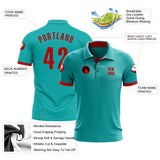 Custom Aqua Red Performance Golf Polo Shirt