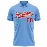 Custom Light Blue Red-White Performance Vapor Golf Polo Shirt