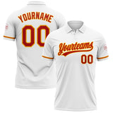 Custom White Red-Gold Performance Vapor Golf Polo Shirt