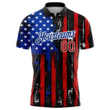 Custom Black Red-Royal 3D Distressed American Flag Performance Golf Polo Shirt
