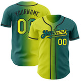 Custom Teal Neon Yellow-Black Authentic Gradient Fashion Baseball Jersey