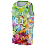 Custom Scratch Graffiti Pattern White-Neon Green 3D Basketball Jersey