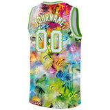 Custom Scratch Graffiti Pattern White-Neon Green 3D Basketball Jersey
