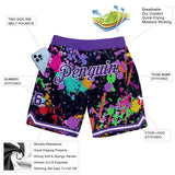 Custom Graffiti Pattern Purple-White 3D Splashes Authentic Basketball Shorts