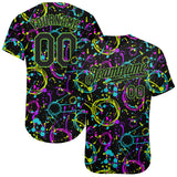 Custom Graffiti Pattern Black-Neon Green 3D Neon Splatter Authentic Baseball Jersey