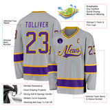 Custom Gray Purple-Gold Hockey Jersey