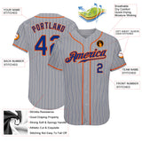 Custom Gray Royal Pinstripe Royal-Orange Authentic Baseball Jersey