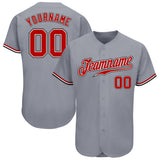 Custom Gray Red White-Black Authentic Baseball Jersey