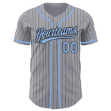 Custom Gray Black Pinstripe Light Blue Authentic Baseball Jersey