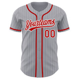 Custom Gray White Pinstripe Red Authentic Baseball Jersey