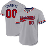 Custom Gray Red-Navy Authentic Throwback Baseball Jersey